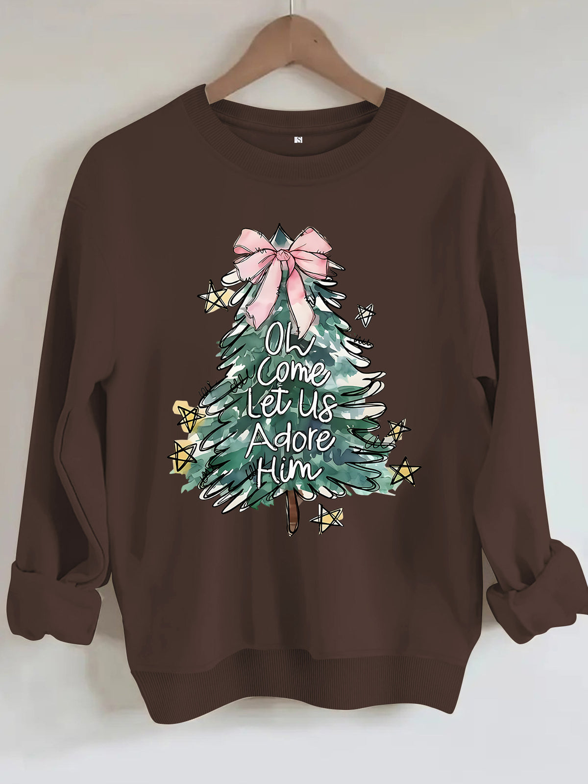 Women's Christmas Tree Print Round-Neck Pullover