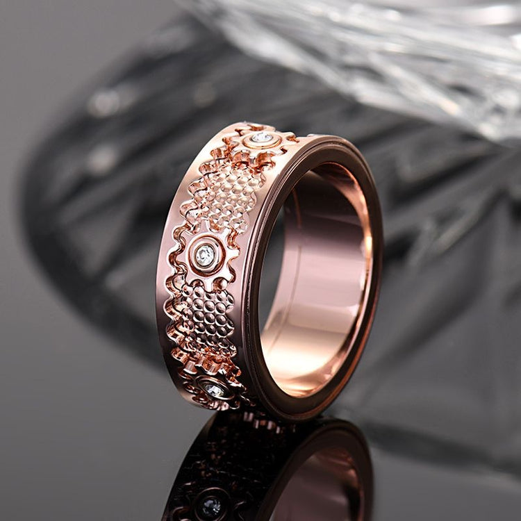 Vintage-Inspired Gear-Pattern Copper Ring – Multiple Finishes