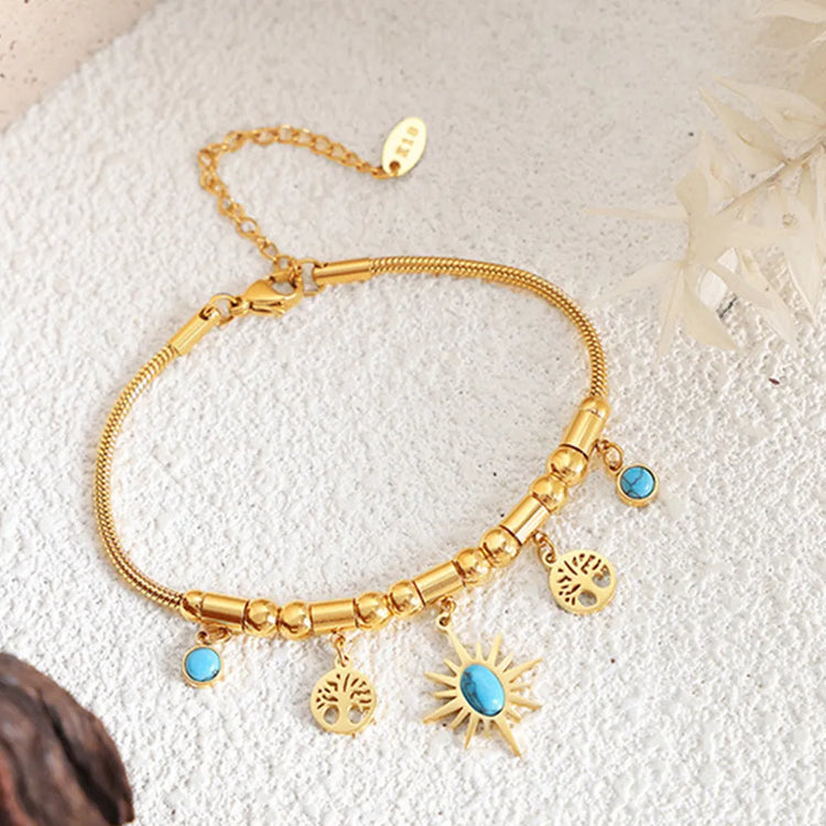 Gold-Plated Titanium Steel Charm Bracelet – 17 cm + 5 cm Extension