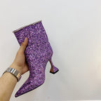 Women's Pointed-Toe Short Boots with Thick Heels