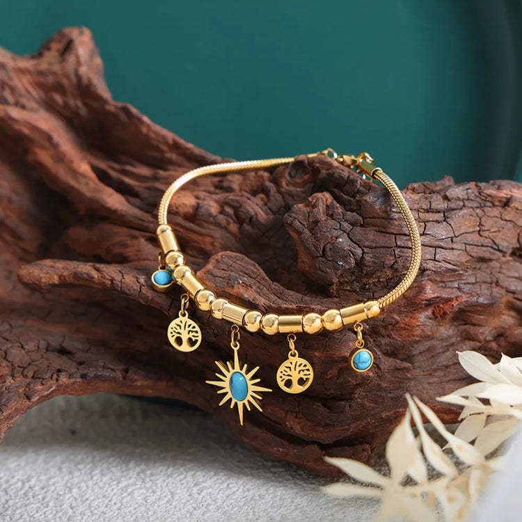 Gold-Plated Titanium Steel Charm Bracelet – 17 cm + 5 cm Extension