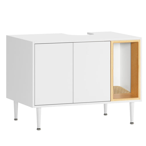 Bathroom sink cabinet, with cat trash can shell, hidden garbage pet bathroom, with partition, wooden cabinet furniture, white