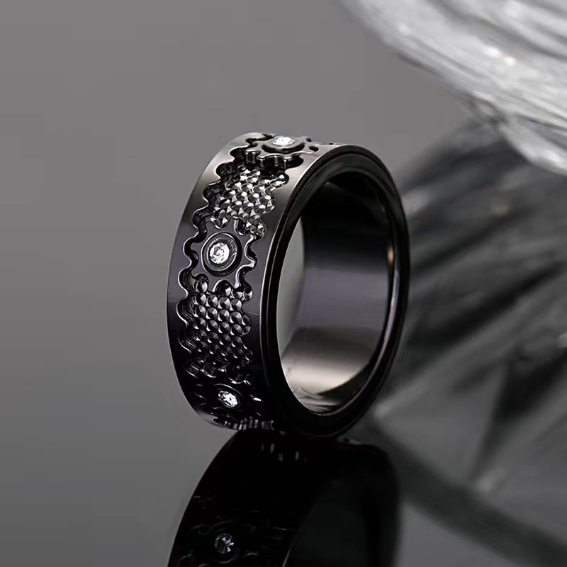 Vintage-Inspired Gear-Pattern Copper Ring – Multiple Finishes