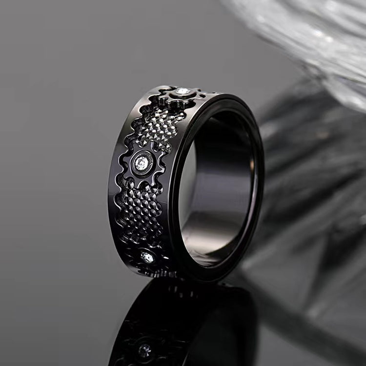 Vintage-Inspired Gear-Pattern Copper Ring – Multiple Finishes
