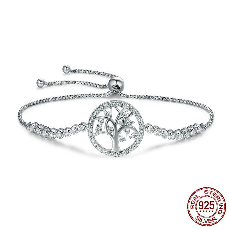 Tree of Life Zircon Bracelet in White Gold-Plated Sterling Silver