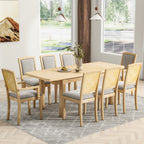 TOPMAX Extendable 84" Dining Table Set with 8 Upholstered Chairs, 9-Piece, Beige Brown