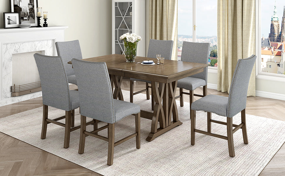 TOPMAX 7-Piece Extendable Dining Set, Golden Brown & Gray