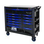 ARTMAN 12-Drawer Rolling Tool Cabinet with Iron Top, Black & Blue