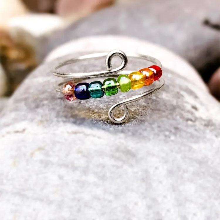 Adjustable Bead Wrap Ring in 925 Sterling Silver – Silver or Gold Tone