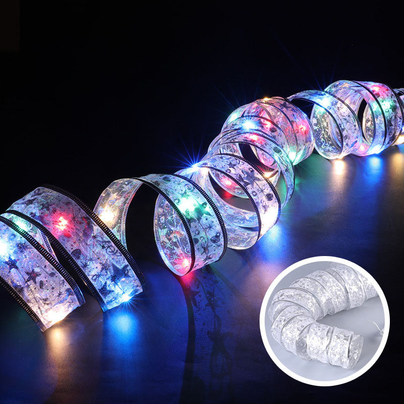 String Lights Gift Decorative Ribbon String Lights LED Copper Wire Ribbon Battery Light Christmas Tree Top Bow Lights