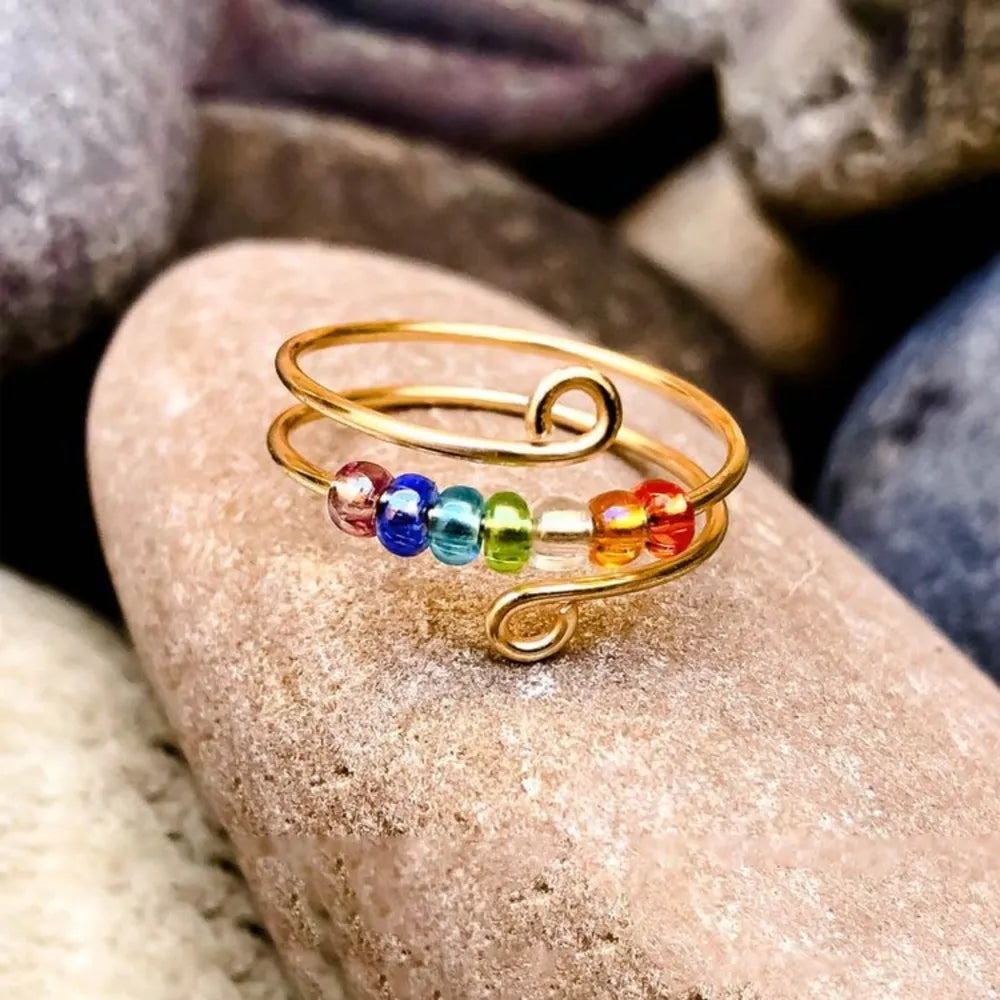 Adjustable Bead Wrap Ring in 925 Sterling Silver – Silver or Gold Tone