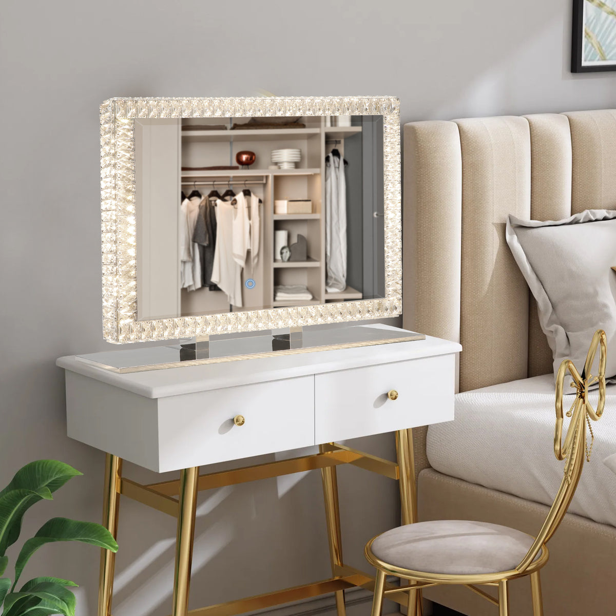 Crystal LED Makeup Mirror with Dimmable Lighting