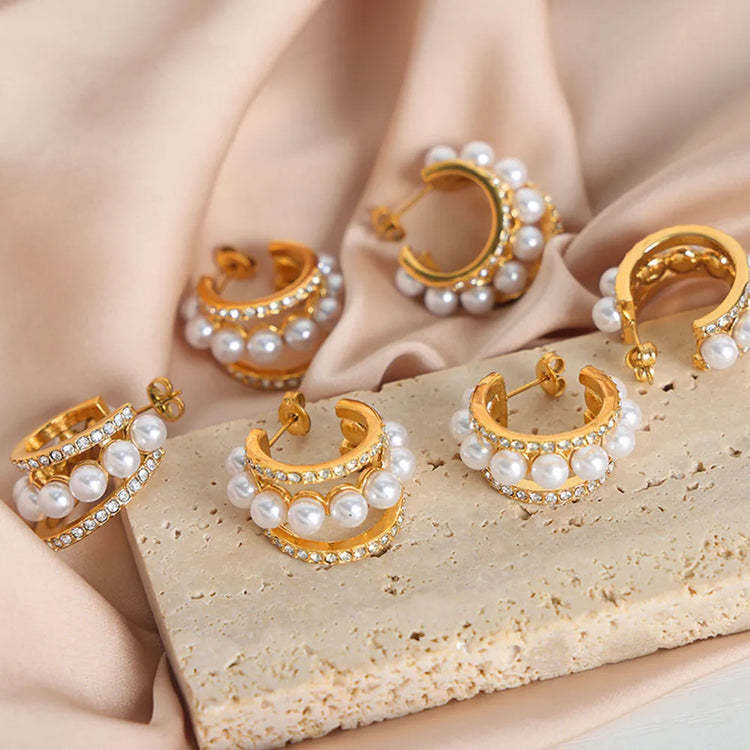 Shell Bead & Titanium Steel C-Hoop Earrings – Gold or Silver Tone