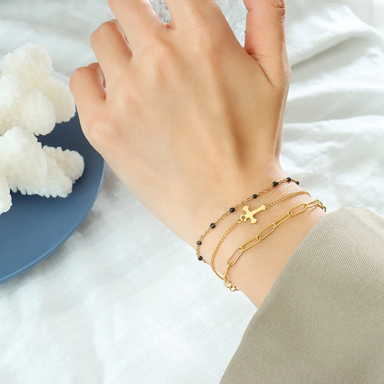 Three-Layer Titanium Steel Bracelet – Silver, Gold or Rose Gold