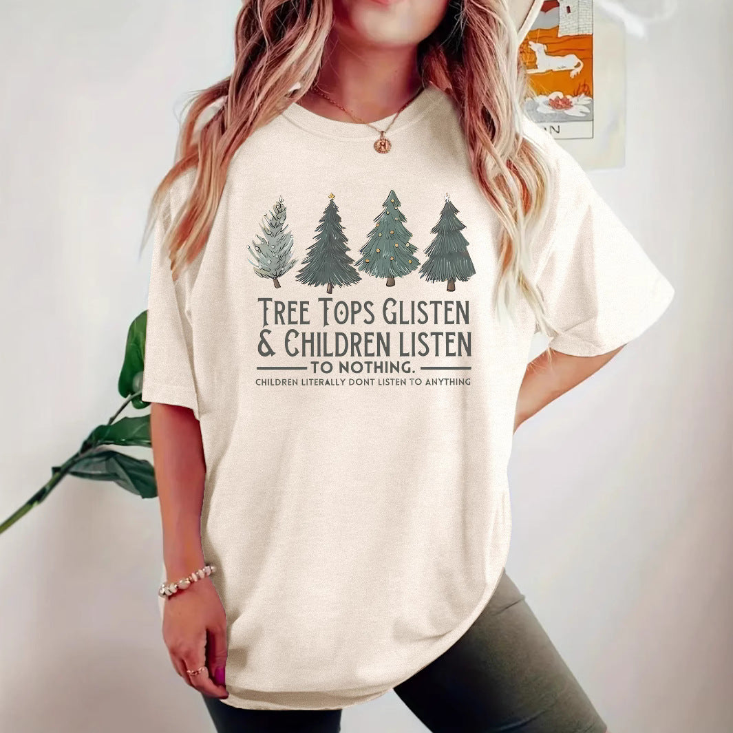 TREE Christmas Tree Pattern Printed Short Sleeve