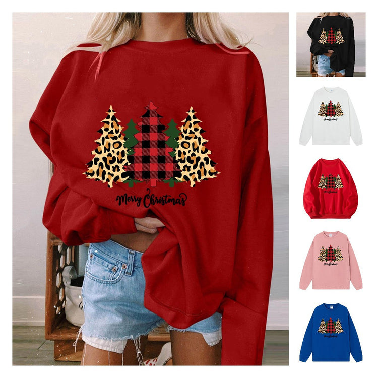 Christmas Tree Print Long-Sleeve Pullover Top