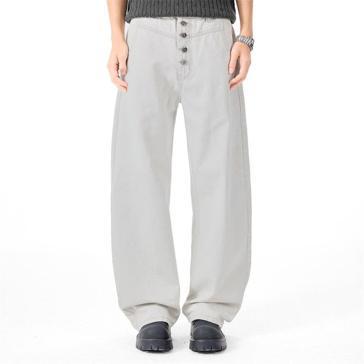 Men's Clean Fit Denim Button Fly Straight Leg Casual Pants with Back Pocket Embroidery