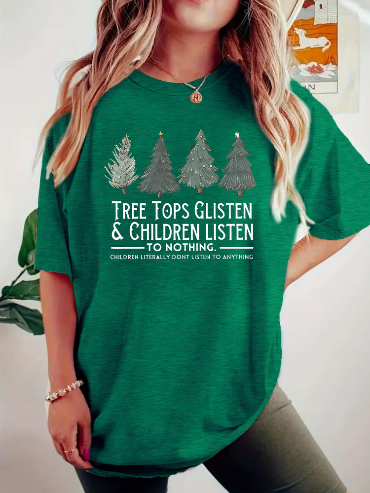 TREE Christmas Tree Pattern Printed Short Sleeve