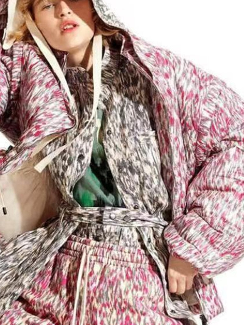 New Women's Color Print Jacket Coat Ladies Detachable Long Sleeve Slim Waist Zipper Outwear Fashion for Autumn Winter