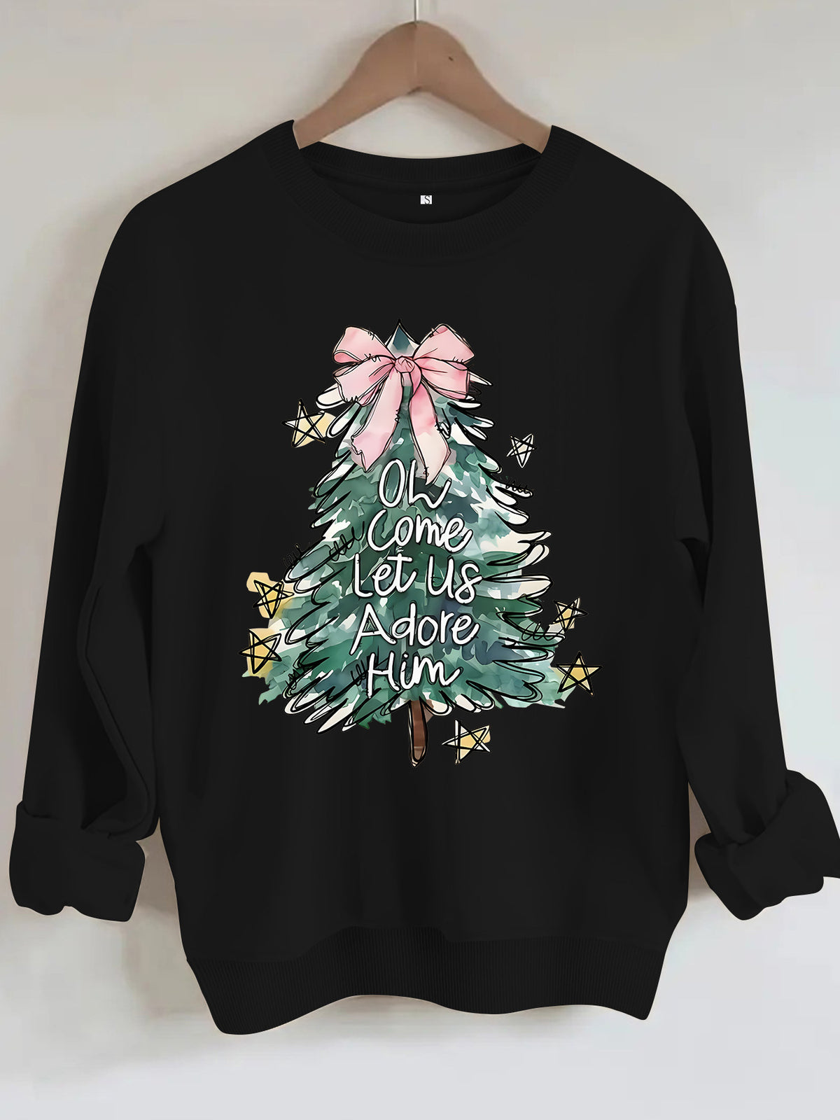 Women's Christmas Tree Print Round-Neck Pullover