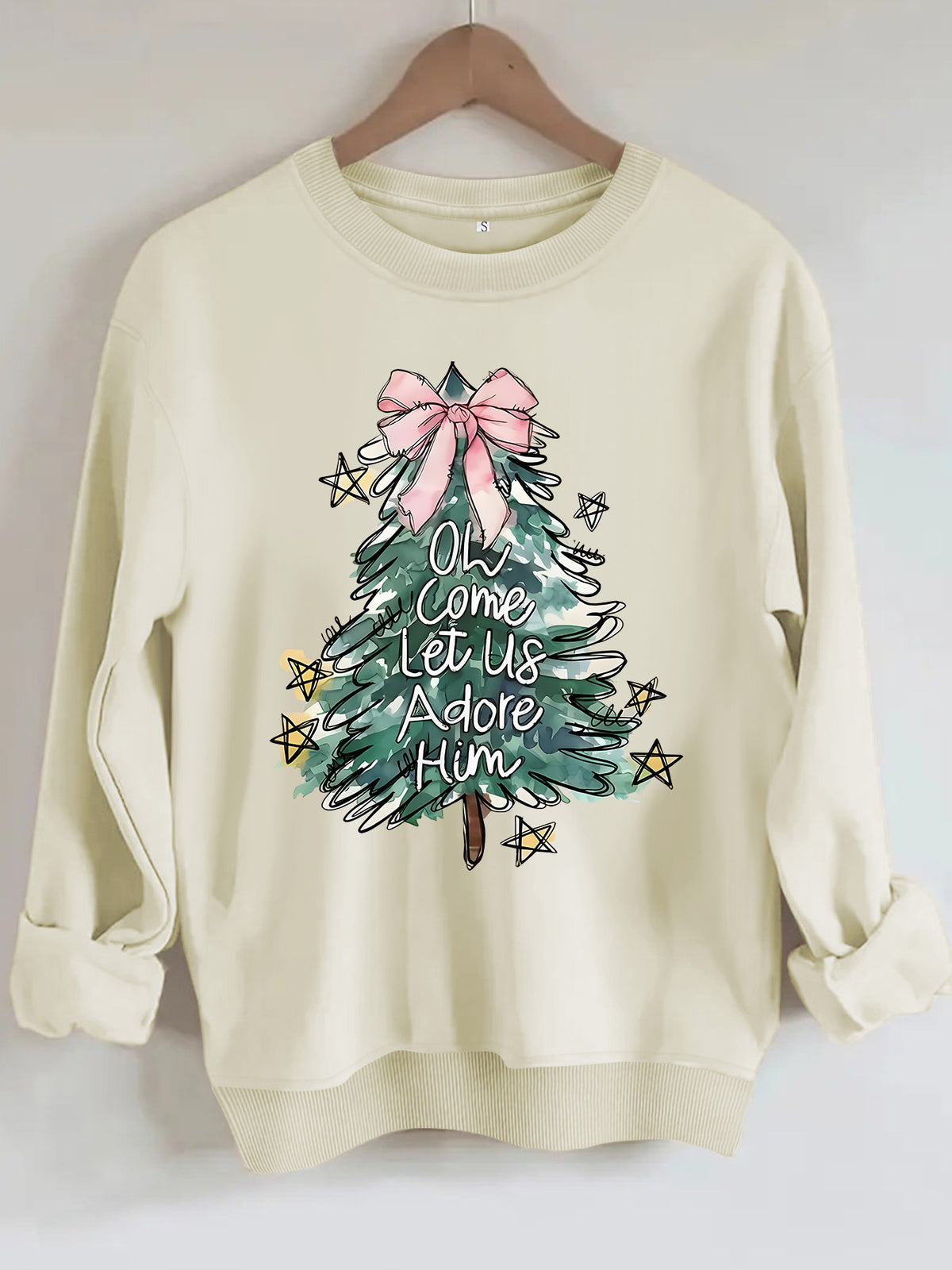 Women's Christmas Tree Print Round-Neck Pullover