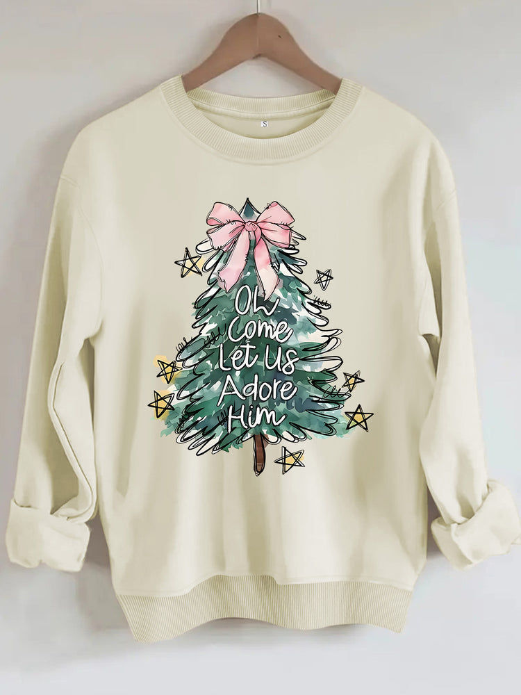 Women's Christmas Tree Print Round-Neck Pullover