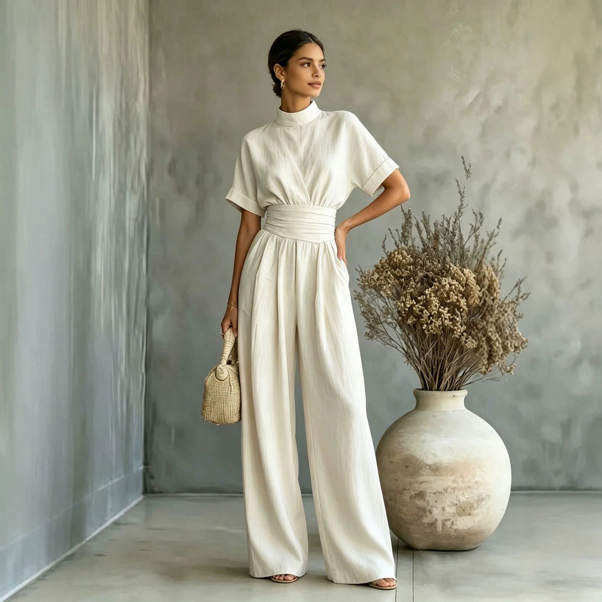 Unisex High-Neck Wide-Leg Jumpsuit