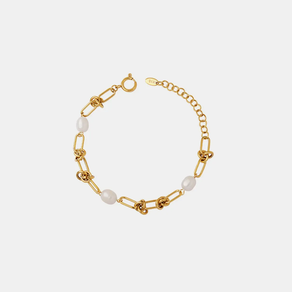 Freshwater Pearl & Titanium Steel Bracelet – 20 cm + 5 cm Extension