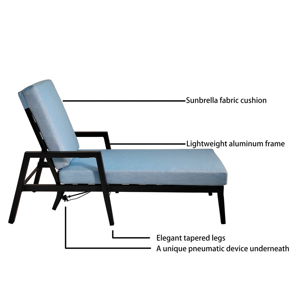 3-Piece Outdoor Aluminum Chaise Lounge Set with End Table | Sunbrella Cushions