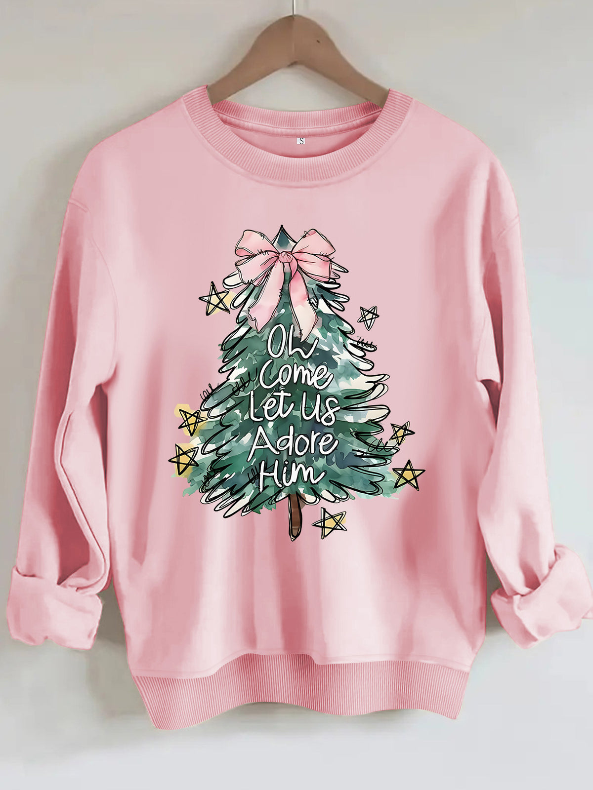 Women's Christmas Tree Print Round-Neck Pullover