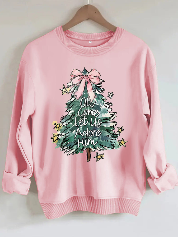 Women's Christmas Tree Print Round-Neck Pullover