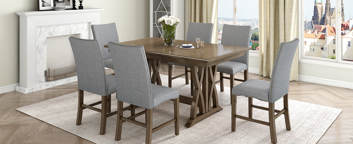 TOPMAX 7-Piece Extendable Dining Set, Golden Brown & Gray