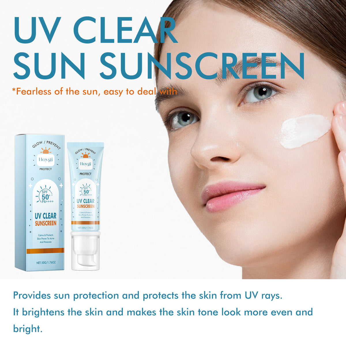 Hoygi UV Clear Sun Sunscreen, Summer Outdoor Anti-Exposure UV Moisturizes Skin Evenly Bright And Not Greasy