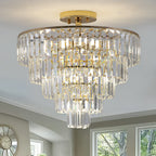 Gold Crystal Chandeliers,5-Tier Round Semi Flush Mount Chandelier Light Fixture,Large Contemporary Luxury Ceiling Lighting