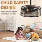20-Inch Black Caged Ceiling Fan with Lights & Remote