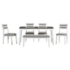 TREXM 6-Piece Dining Set with Table, 4 Chairs & Bench, White & Gray