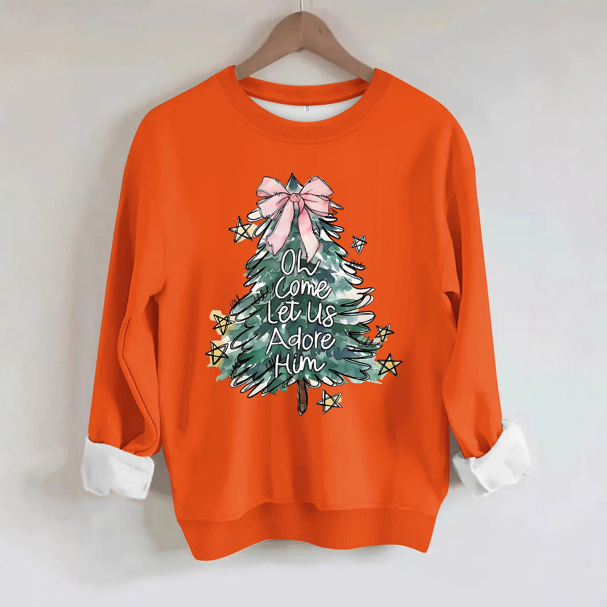 Women's Christmas Tree Print Round-Neck Pullover