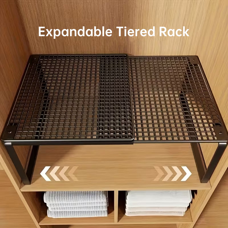 1PC Heavy-Duty Adjustable Closet Shelf Organizer – Height-Adjustable Vertical Storage Rack, Retractable Space-Saving