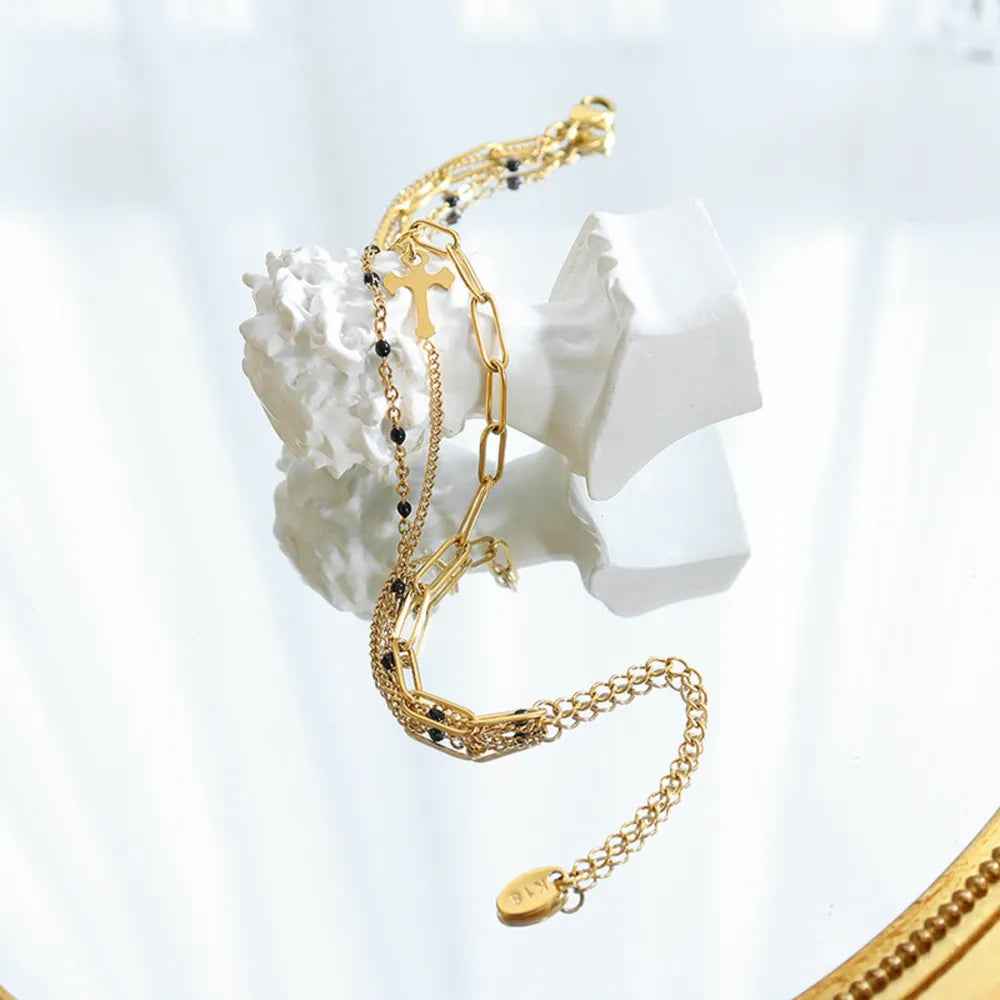 Three-Layer Titanium Steel Bracelet – Silver, Gold or Rose Gold