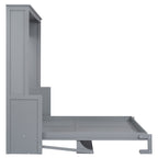 Queen Size Murphy Bed with Fold-Down Desk Shelf, Gray