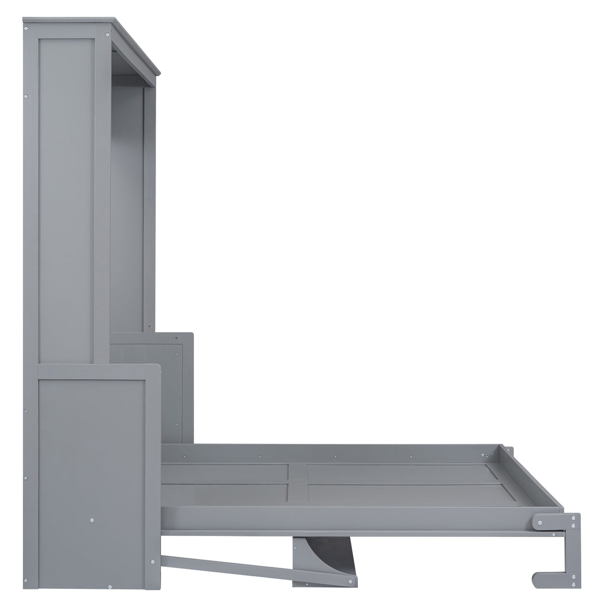 Queen Size Murphy Bed with Fold-Down Desk Shelf, Gray