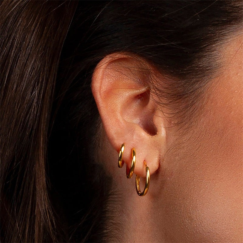 Stainless Steel Circle Earrings – Set of 3 Pairs