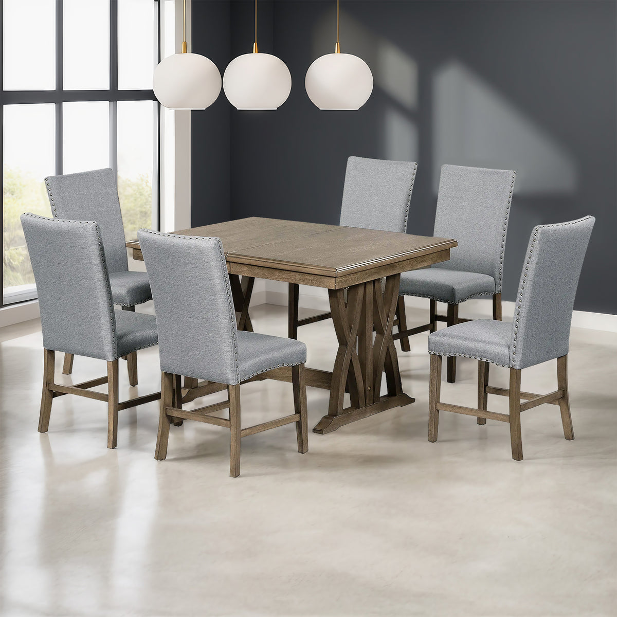 TOPMAX 7-Piece Extendable Dining Set, Golden Brown & Gray