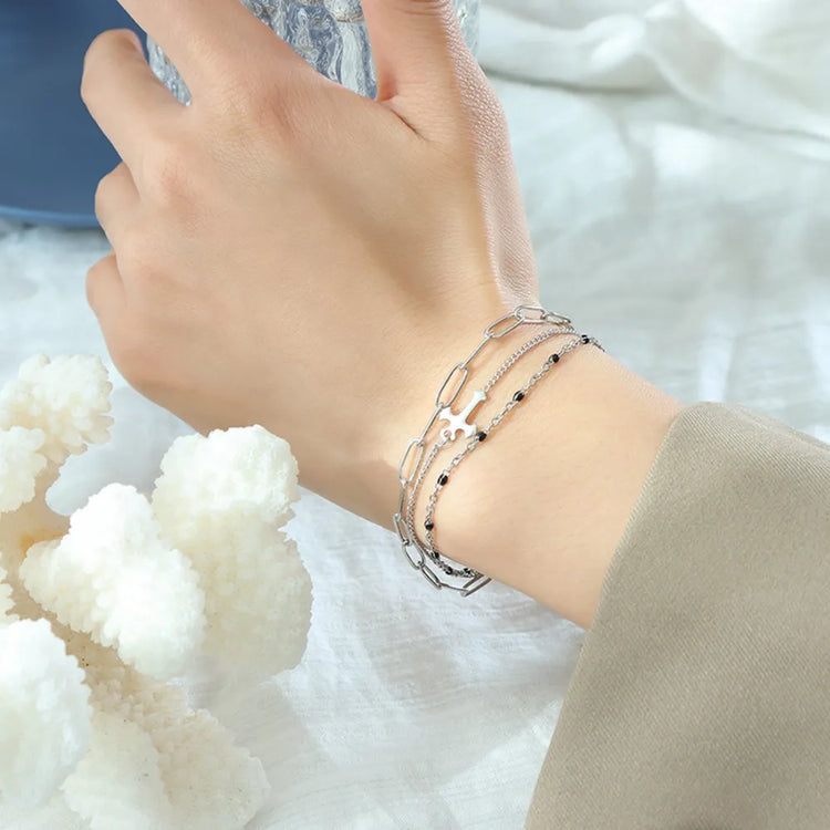 Three-Layer Titanium Steel Bracelet – Silver, Gold or Rose Gold
