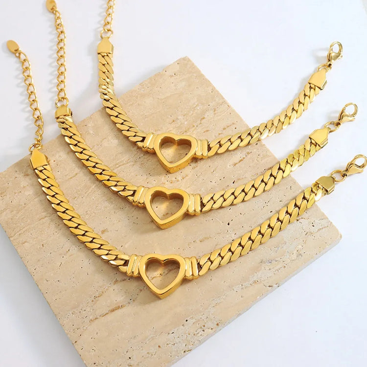 Cutout Heart Titanium Steel Bracelet – Gold or Silver Tone