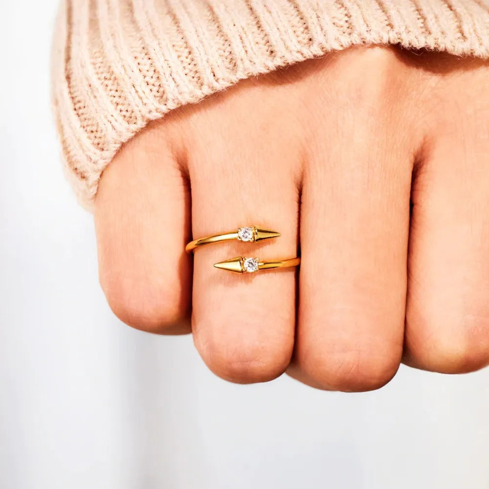 Zircon Bypass Ring in 925 Sterling Silver – Gold Tone