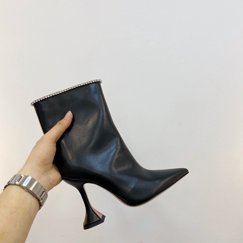 Women's Pointed-Toe Short Boots with Thick Heels