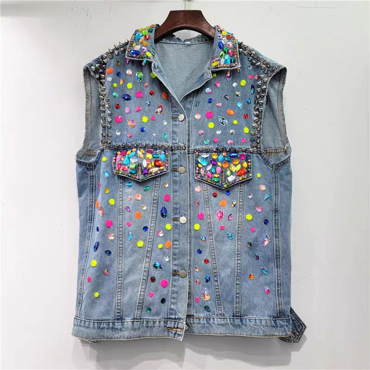 Spring and summer new European products heavy handmade nail beads with diamonds and gemstones loose slimming denim