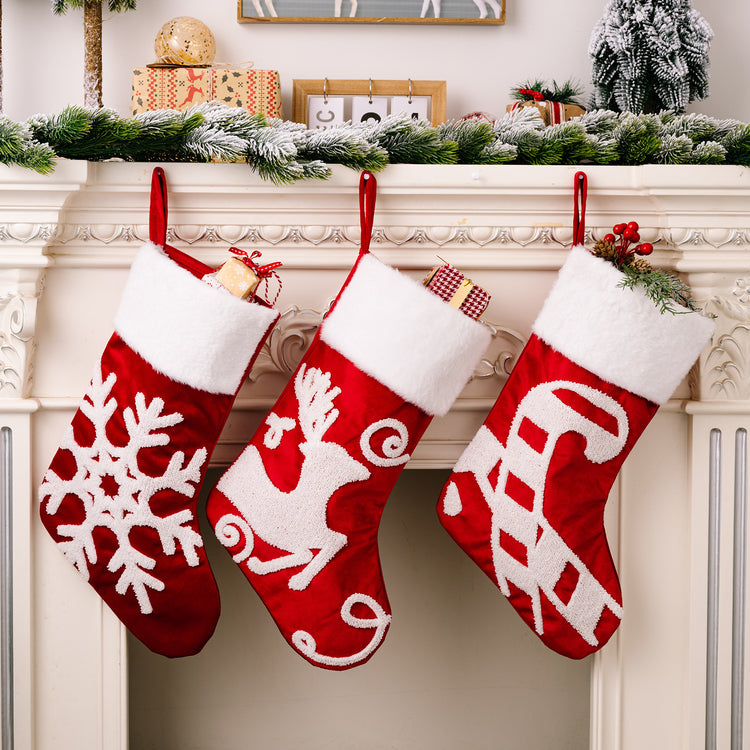 Snowflake, Cane & Deer Christmas Stocking – 45 cm