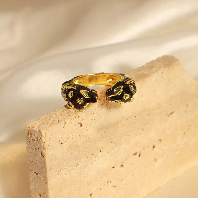 Panther-Inspired Copper Open Ring – Gold Tone